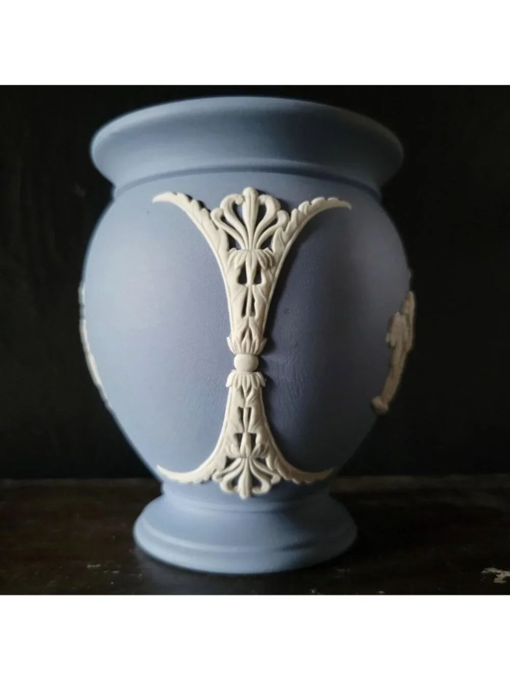 Vintage Wedgwood Jasperware Blue Vase Neoclassical Motif Small Posy Pot Vase